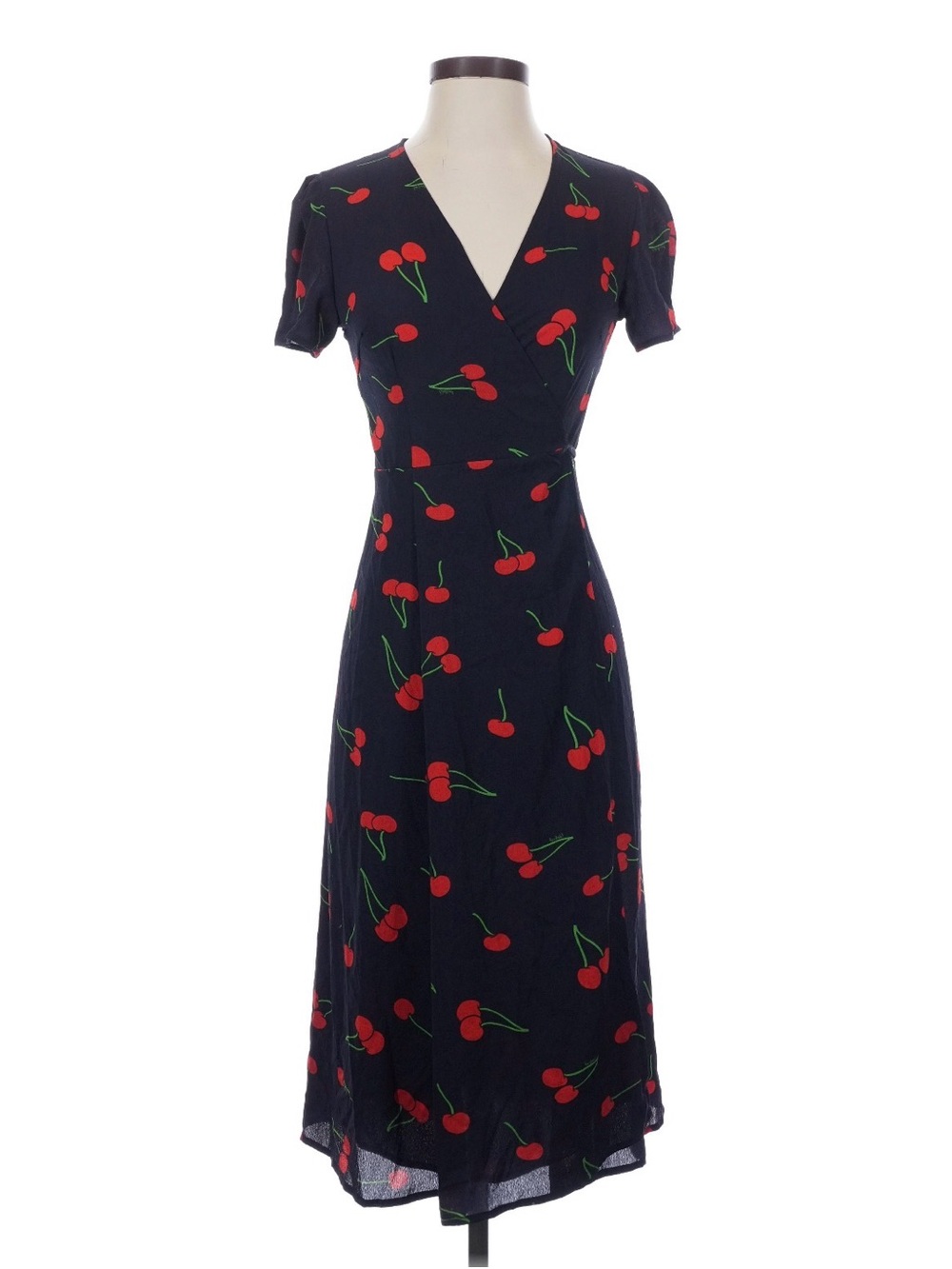 Cupshe Black Cherry-Print Wrap Midi Dress